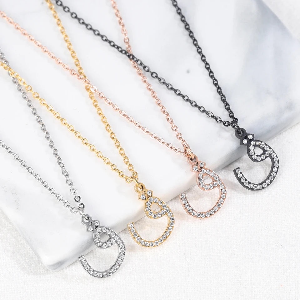 Personalised Arabic Crystal Encrusted Initial Necklace | WOMEN