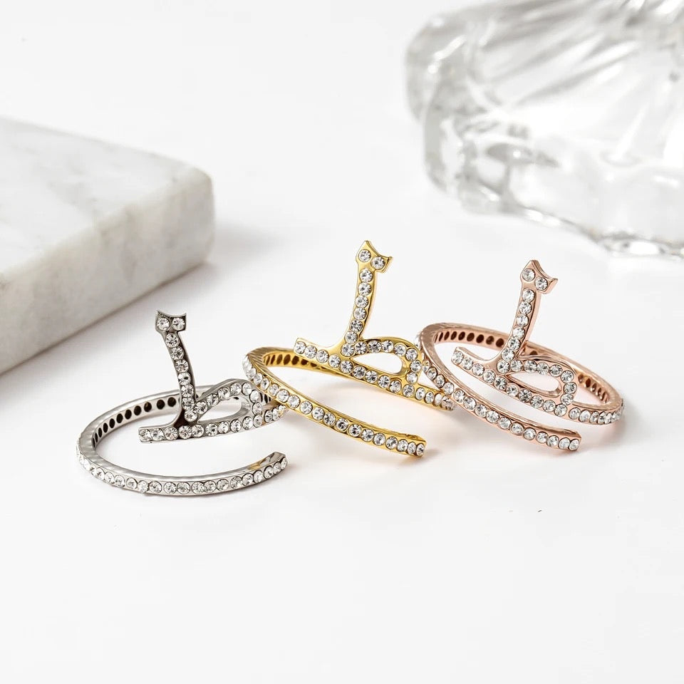 Personalised Arabic Crystal Encrusted Initial Ring | WOMEN