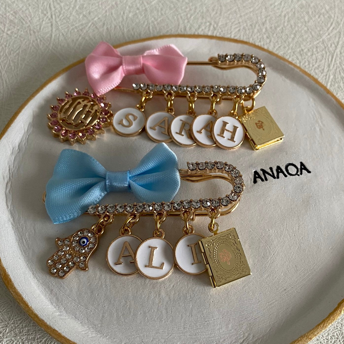 Personalised Blue Bow Islamic Baby Brooch | KIDS