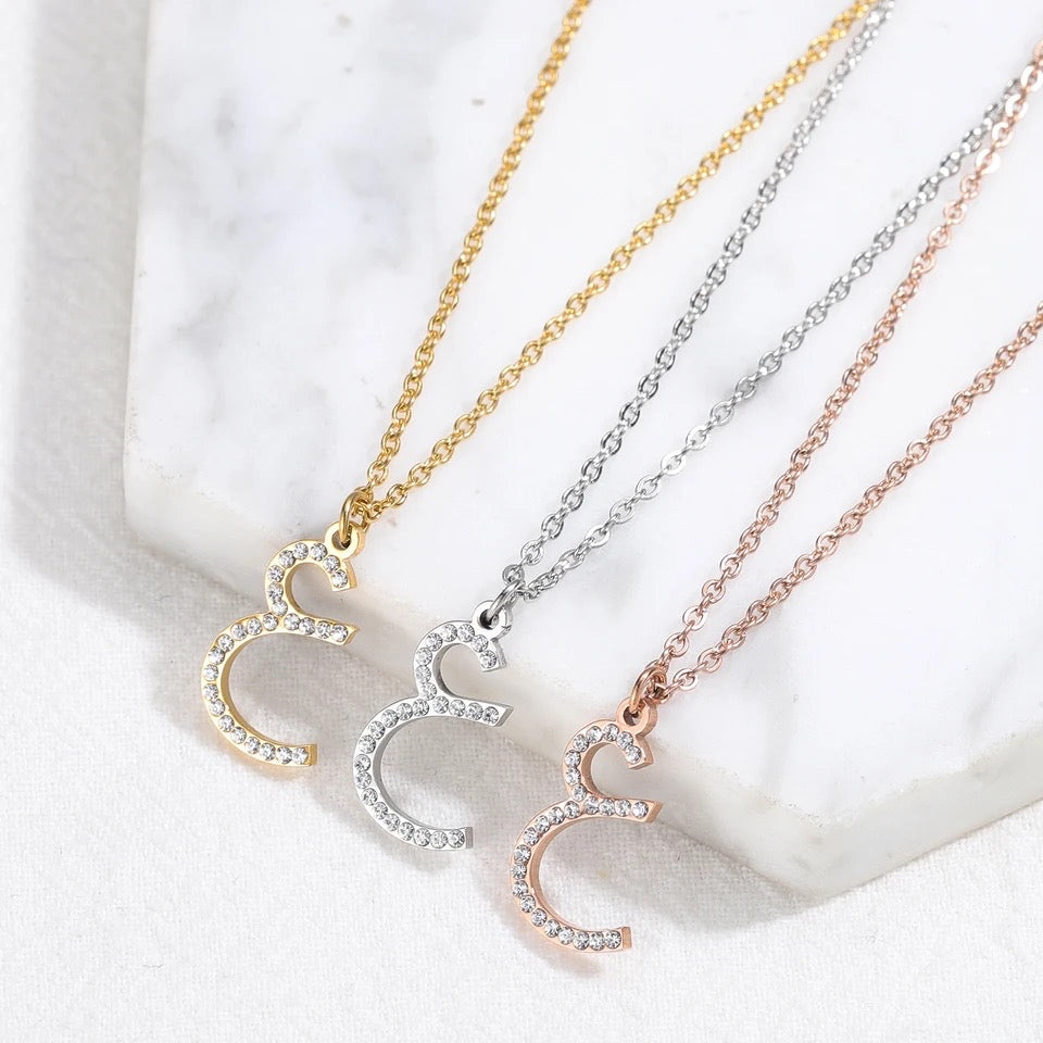 Personalised Arabic Crystal Encrusted Initial Necklace | WOMEN