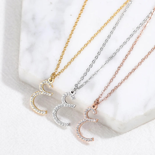 Personalised Arabic Crystal Encrusted Initial Necklace | WOMEN