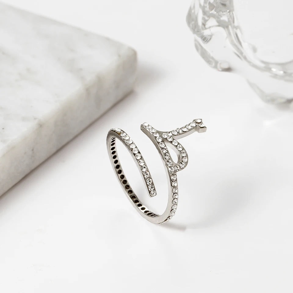 Personalised Arabic Crystal Encrusted Initial Ring | WOMEN