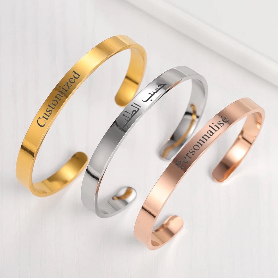 Personalised Arabic Name Engraved Cuff Bracelet | WOMEN