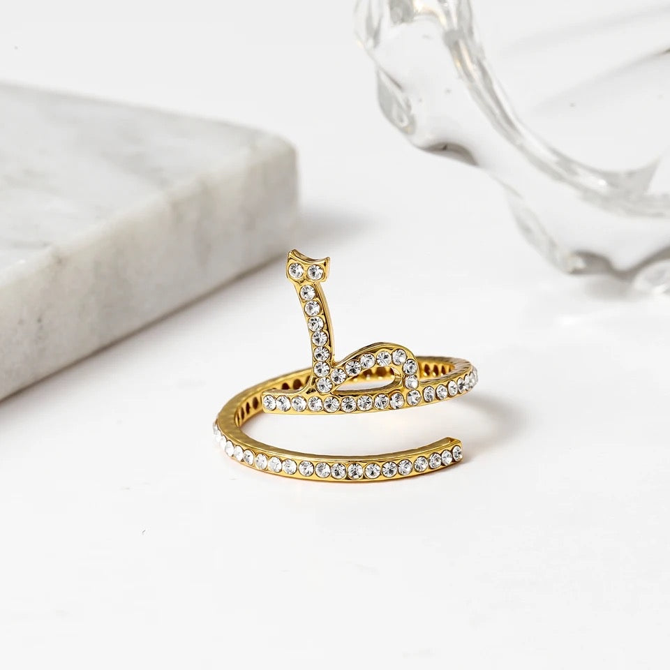 Personalised Arabic Crystal Encrusted Initial Ring | WOMEN