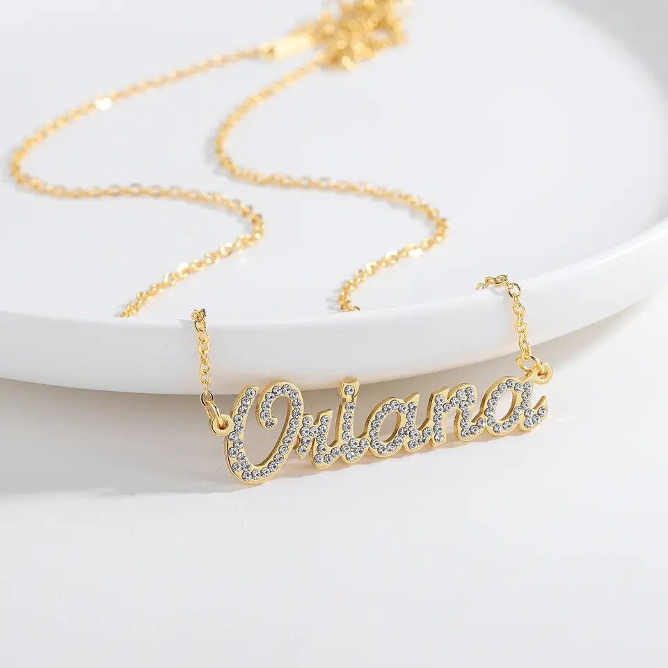 Personalised Zirconia Encrusted English Name Necklace - Volume 2 | WOMEN