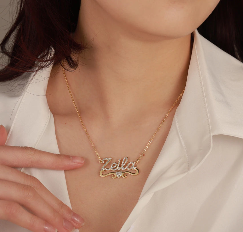 Crystal Heart Name Necklace | WOMEN