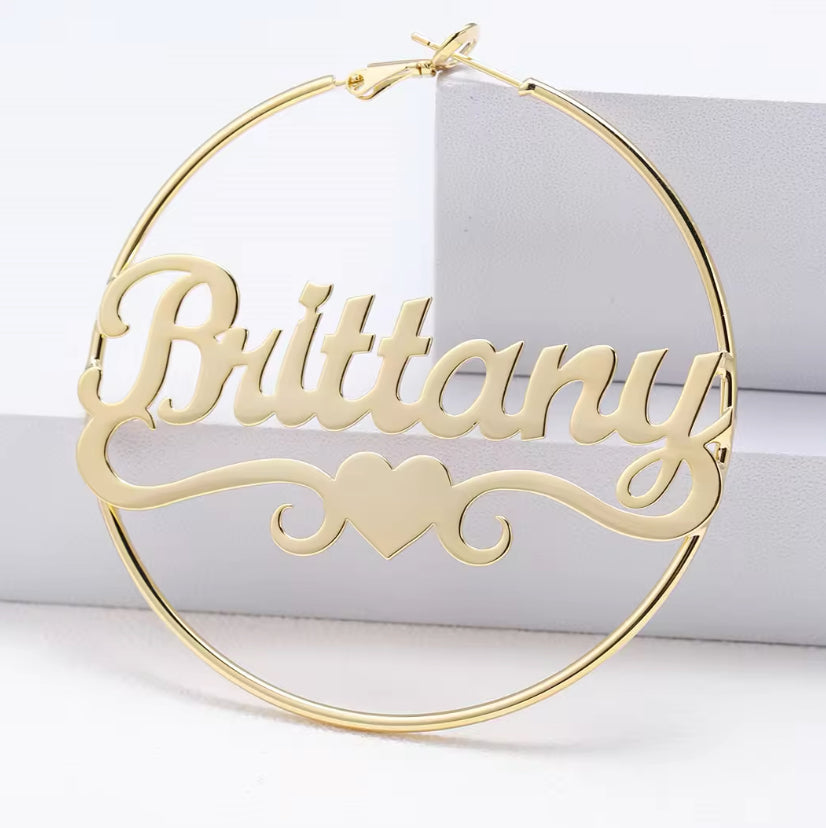 Personalised Name Heart Arch Hoop Earrings