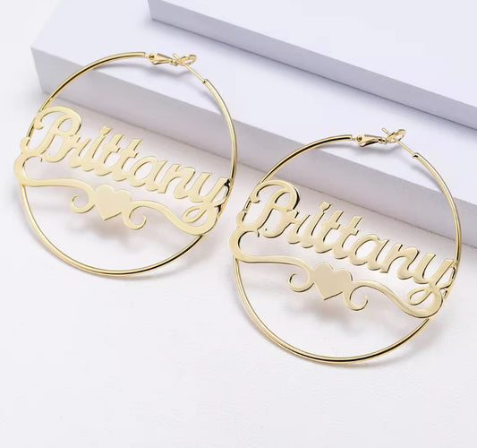 Personalised Name Heart Arch Hoop Earrings