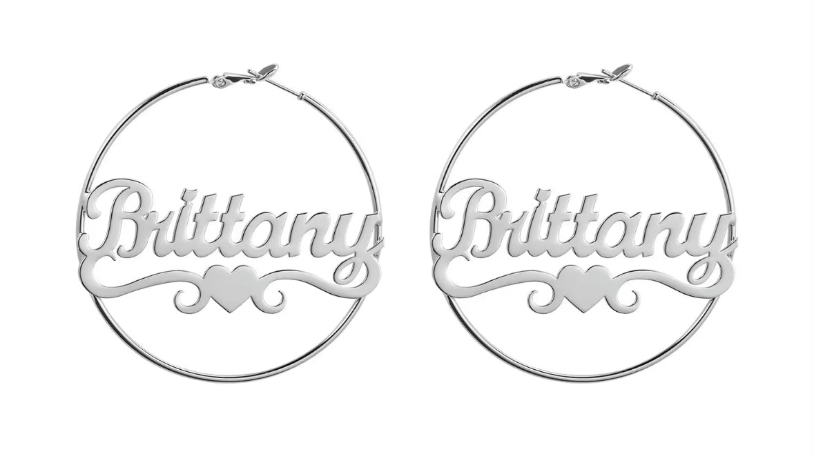 Personalised Name Heart Arch Hoop Earrings