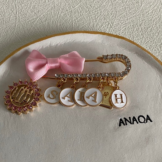 Personalised Pink Bow Islamic Baby Brooch | KIDS