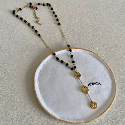 Patience, Gratitude & Trust in God Beaded Necklace - Black Onyx | WOMEN