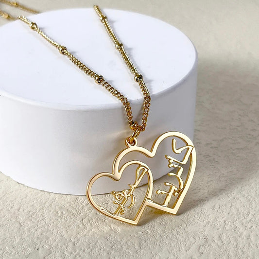 Personalised Arabic Name Couples Interlocking Hearts Necklace | WOMEN